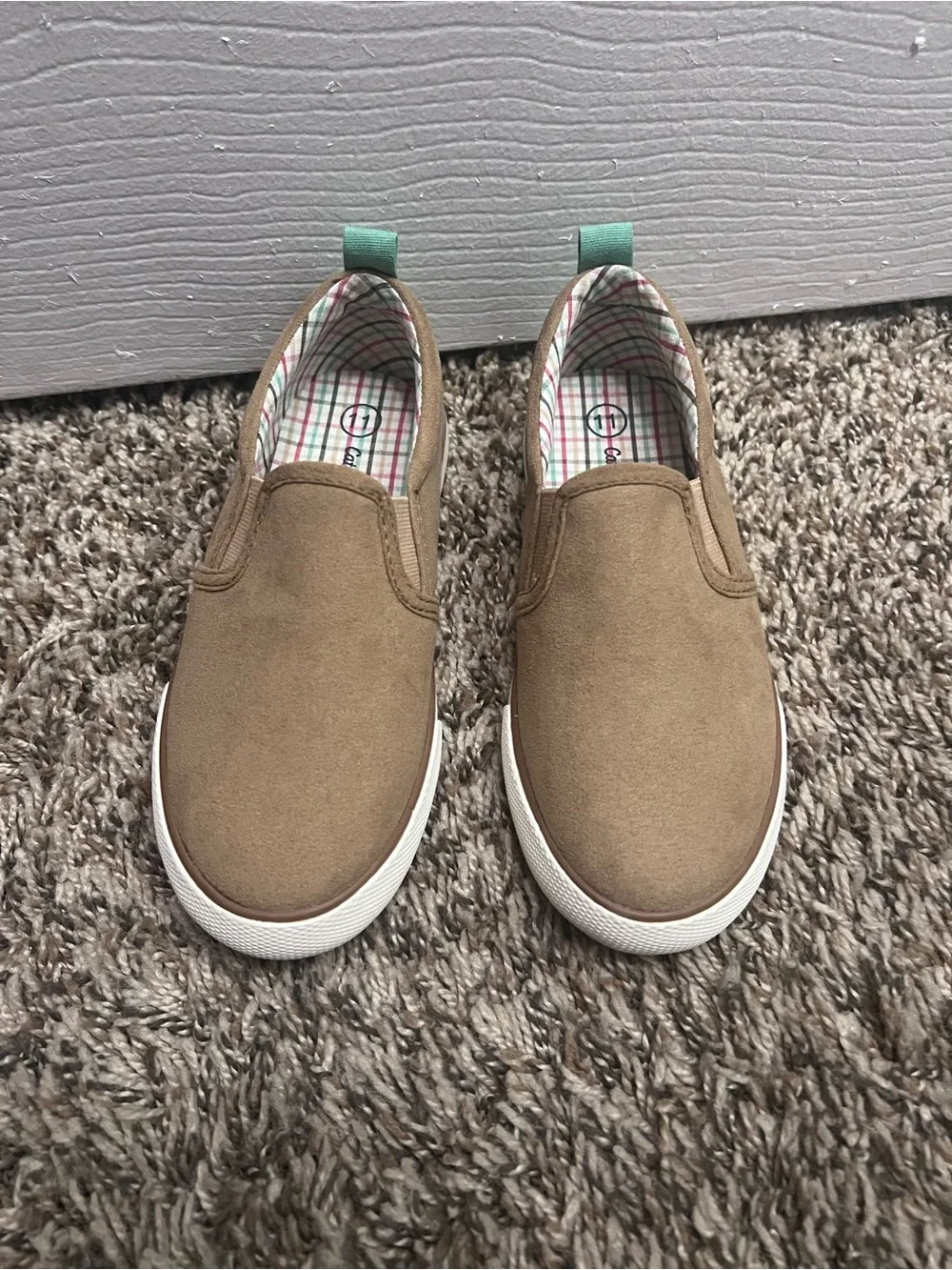 Cat & Jack Kids Slip-On Dress Shoes in Tan with Mint Pull Tab